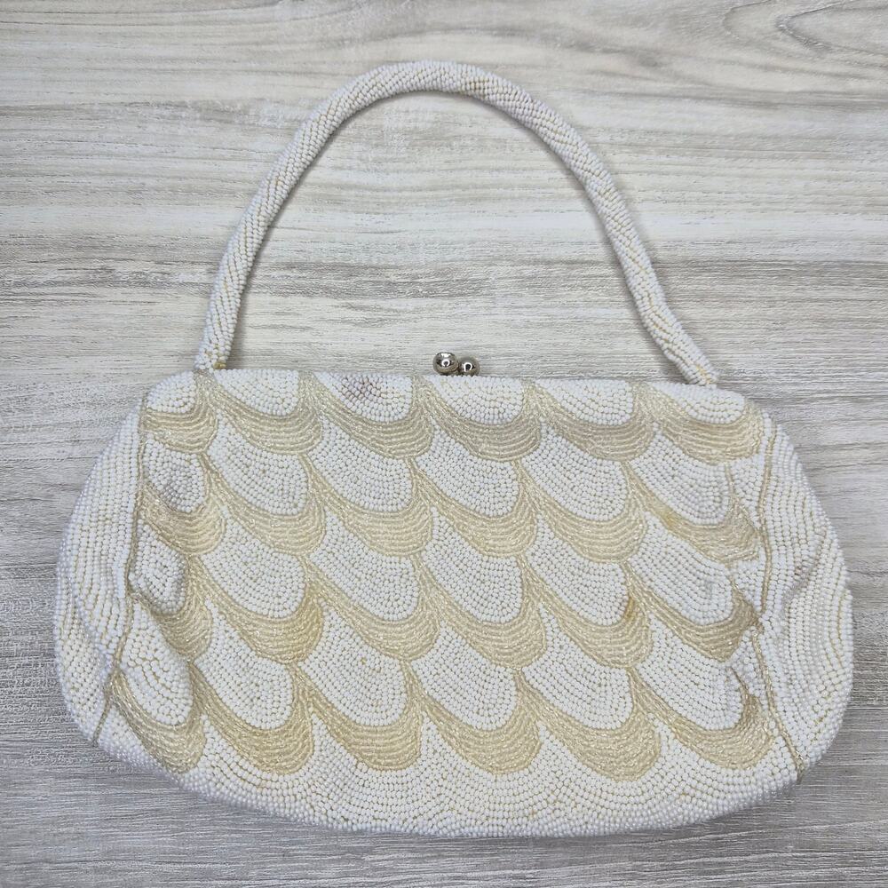 Vintage 50s Ed B Robinson Beaded Purse Clutch Handmade Belgium Cream Bridal